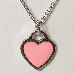 925 Silver pink enamel heart love necklace